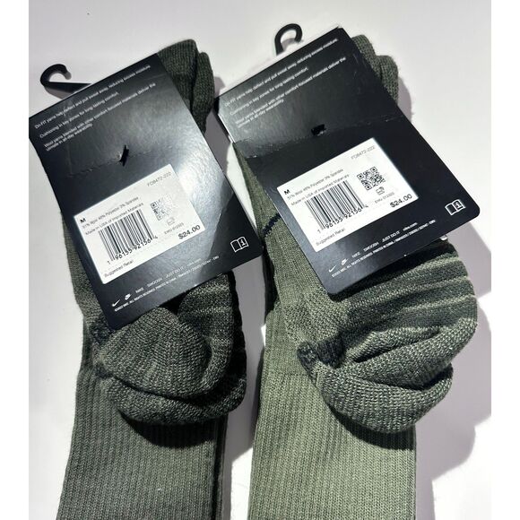 2x Nike men 6-8 Outdoor Cushion Wool Blend Dri-Fit Crew Socks Green NEW - Picture 2 of 7